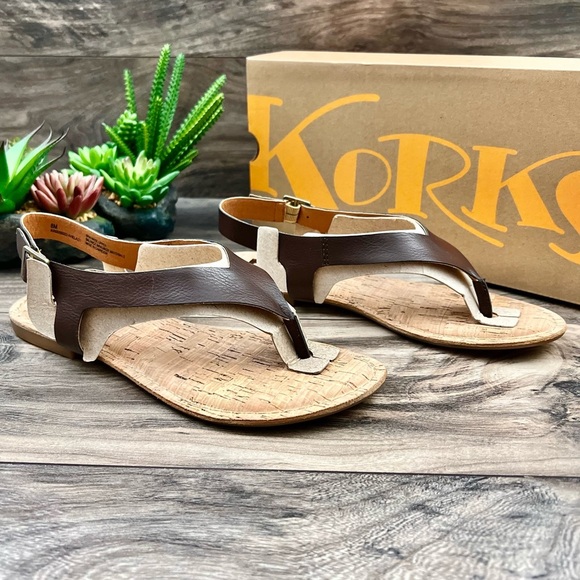 NIB Korks by Kork Ease Skylar Flat Toe Post Thong Sandal Dark Brown PU - Picture 4 of 12